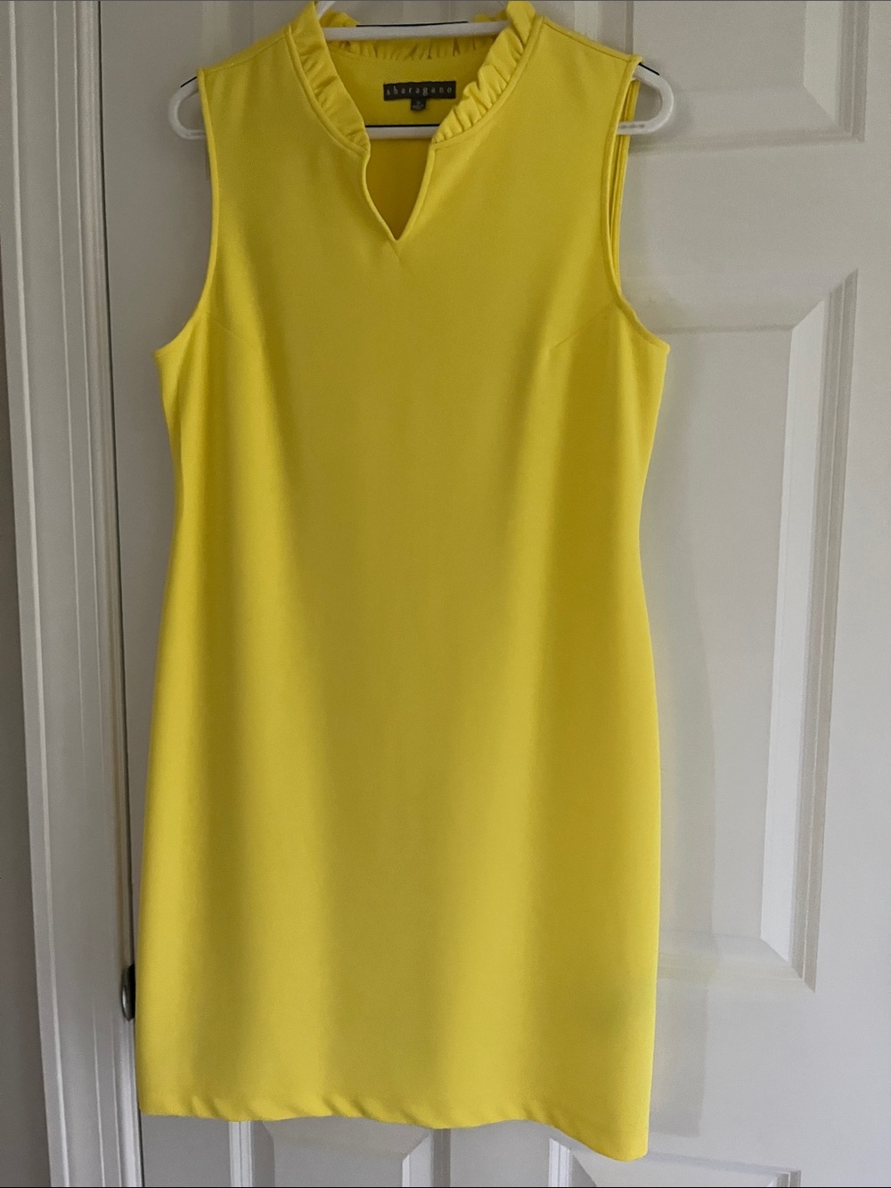 Sleeveless Yellow Ruffle Neck Shift Dress